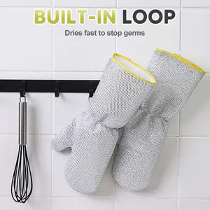 Dish Washing Gloves Waterproof Oil-Resistant Heat-Resistant Silver Wire for Kitchen Cleaning Essential Tool for Dishes