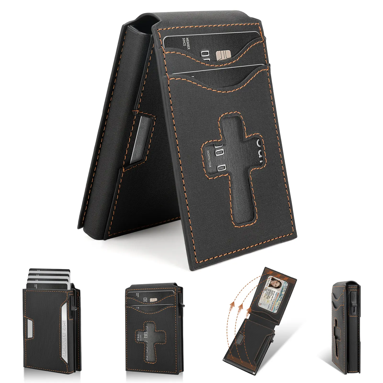 2026 Upgraded Men's Business Cross style Card Holder, Mens Wallet Minimalist Slim Wallet, Smart Leather Pop Up Case Wallet ,RFID Blocking Bifold Wallet