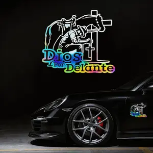 2Pcs Cowboy Dios por Delante Religious Holographic Car Decal - High Definition Waterproof Christian Cross Sticker for Laptops Hardhats Bumpers Helmets Cars & Gear, Texan Cowboy Car Sticker