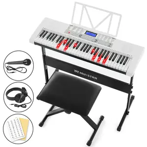 MUSTAR 61 Key Piano Keyboard Set with Light-Up Keys 255 Tones Rhythms Smart Learning System Headphone Microphone Stand Stool Stickers for Beginners