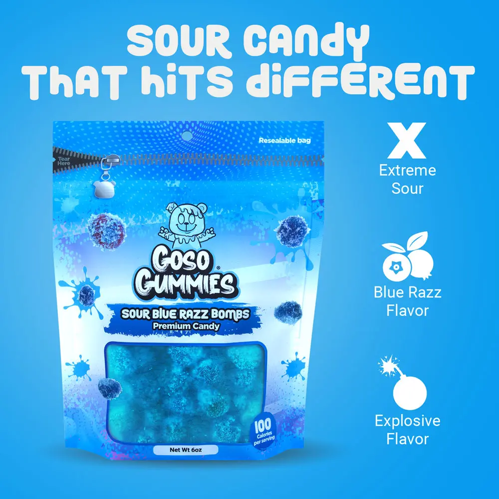 Goso Gummies Sour Blue Razz Gusher Bombs 6oz Bag - Sour Chewy Gummies |  TikTok Viral Candy - Fruit Snack - TikTok Shop