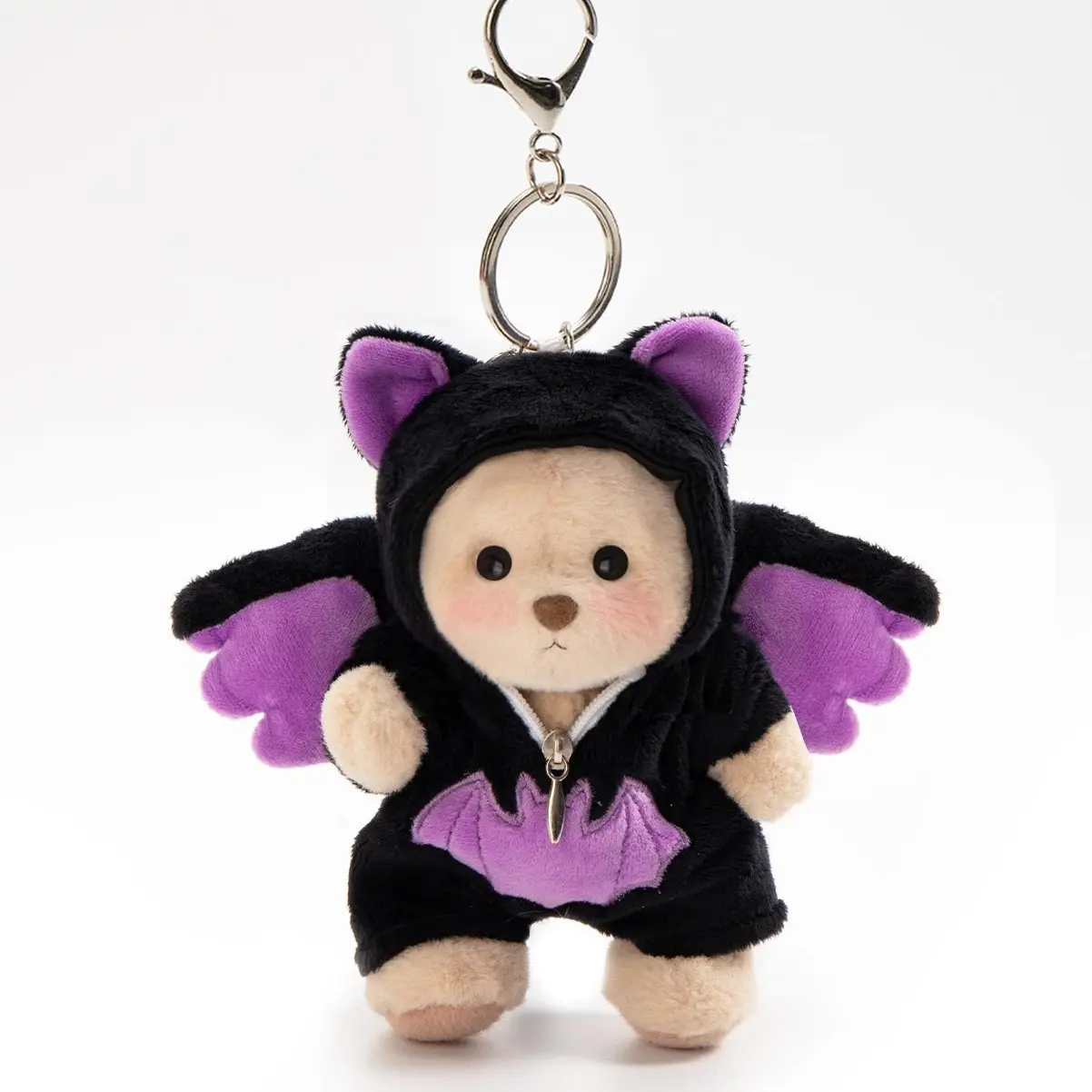 Getahug Unisex Halloween Midnight Bat Mini Stuffed Bear Keychain, 5.9 In Pendant Keychain Bag Charm Gift (Pre-sale)