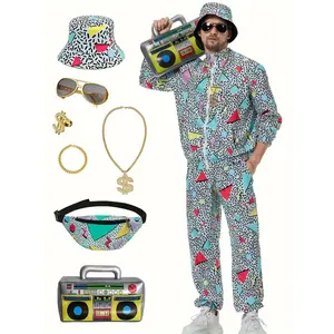 9pcs/set 70s 80s 90s Printed Set Retro Disco Costume Halloween Costume Cosplay Party Stage Performance Costume