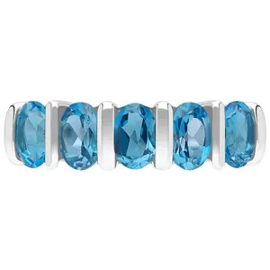 Ariva Sterling Silver Oval Blue Topaz Band Ring