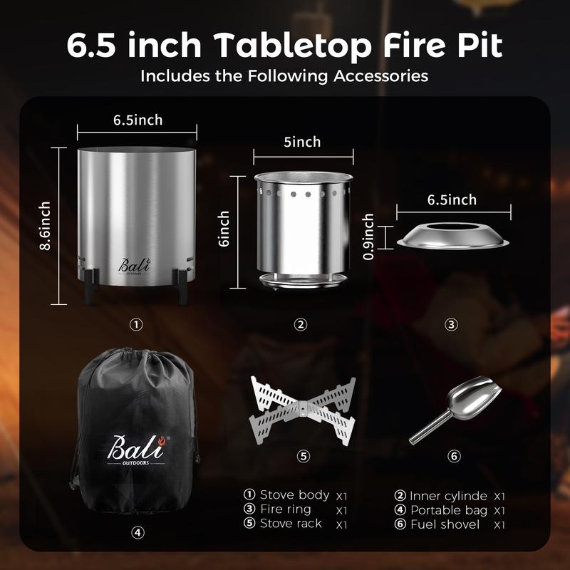 BALI OUTDOORS Smokeless Fire Pit, 6.5-Inch Turbo Flame Tabletop Fire Pit, Stainless Steel, Adjustable Flame,  with Stand and Stove Rack, Carry Bag TikTokShopBlackFriday