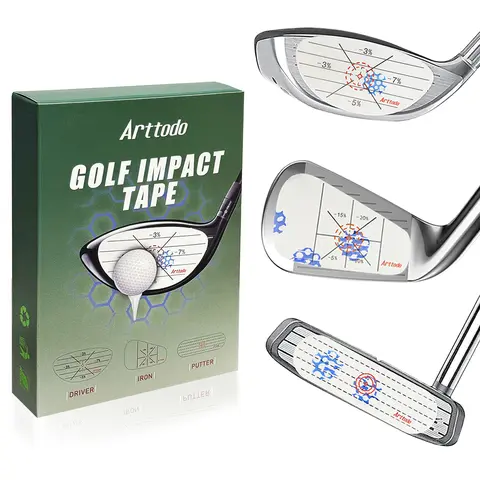 Arttodo Golf Impact Tape - Compact Size Golf Training Tool, Tear-Resistant, All Clubs Fit, Blue Impact Marks, Sweet Spot Identification, Club Analysis, Self-Teaching Consistency Tracking Aid