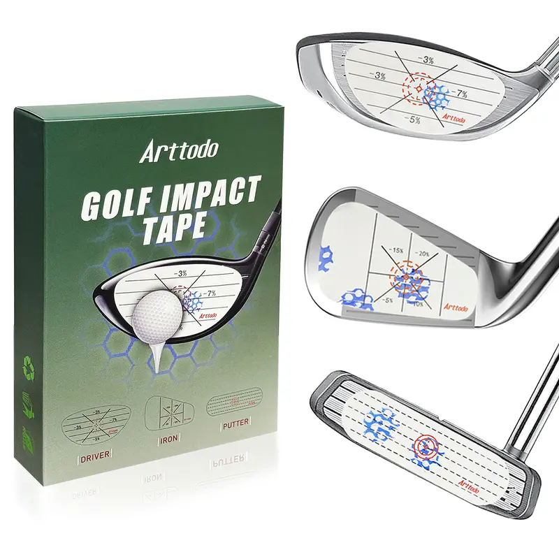 Arttodo Golf Impact Tape - Compact Size Golf Training Tool, Tear-Resistant, All Clubs Fit, Blue Impact Marks, Sweet Spot Identification, Club Analysis, Self-Teaching Consistency Tracking Aid