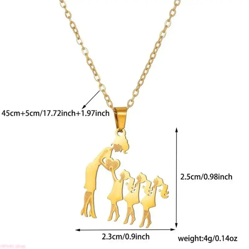 Stainless Steel Classic Statement Necklace for Mom - Family Love Pendant with Multi-Child Figures, Motherhood Keepsake, Unisex Names Compatible, Chain Motif Daily Wear Jewelry, Chain Motif Necklaces homedecor