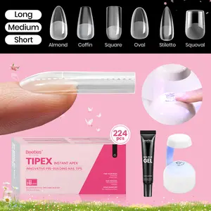 Beetles Tipex Instant Apex Nail Extension Tips Kit Almond/Coffin/Square/Oval/Stiletto/Squaoval Shape Thick Acrylic Nail Flat Nails Manicure Gel press ons Nail Art DIY Nails Art  Nail Glue Easter Nail Designs SpringVacation Nails newyearnewme valentinesday