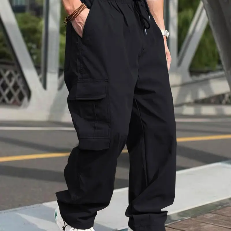 Men's Solid Color Flap Pocket Casual Slant Pocket Drawstring Waist Cargo Pants, Casual Comfy Trouser, Regular Fit Casual Street Straight Leg Trousers for Daily Wear, Men's Bottoms for All Seasons, Casual Fitted Pockets, Streetwear Casual Bottom