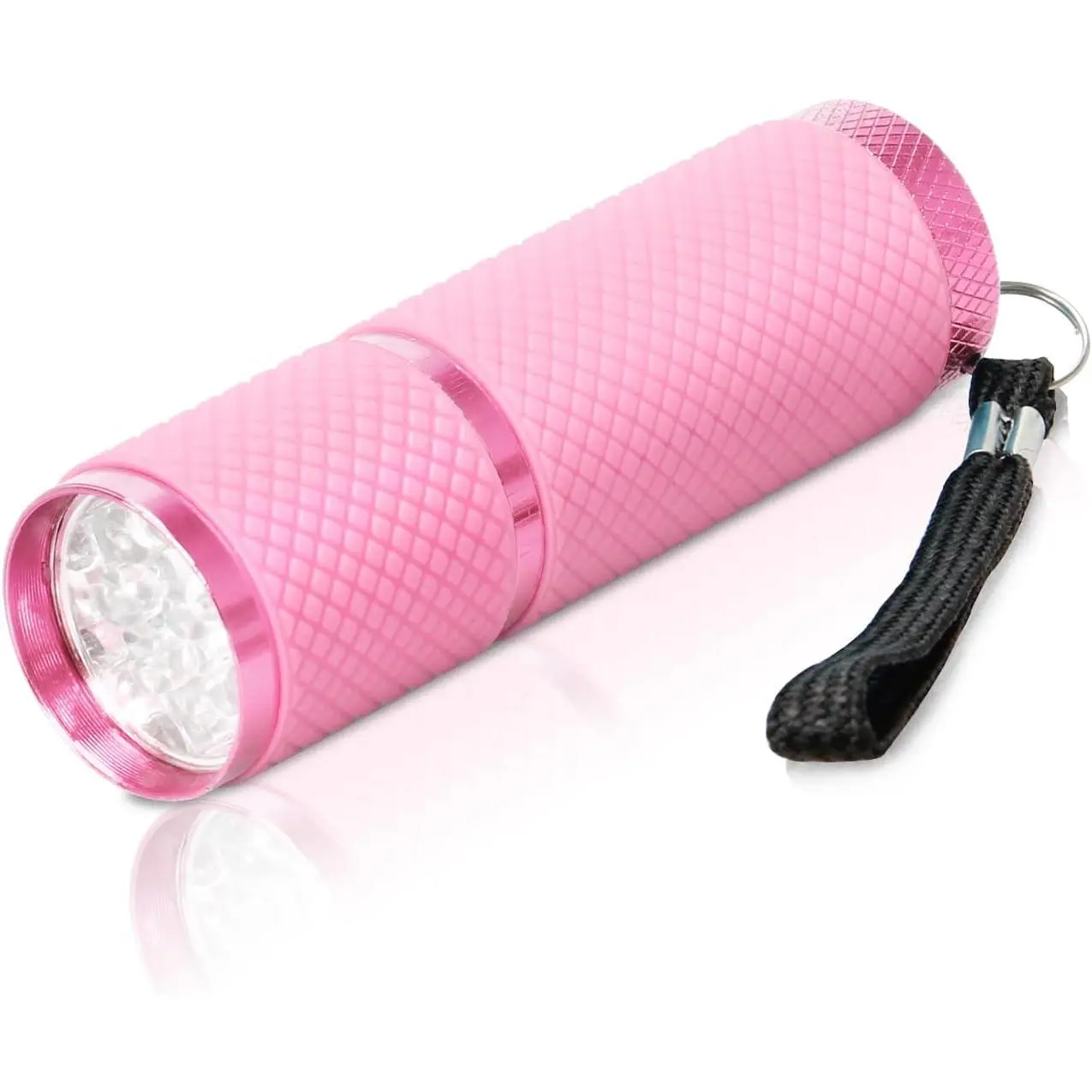 9 LED Glow in Dark Rubber Coated Small Flashlights with Straps Portable Handy Lights for Camping Hiking Indoor Pink