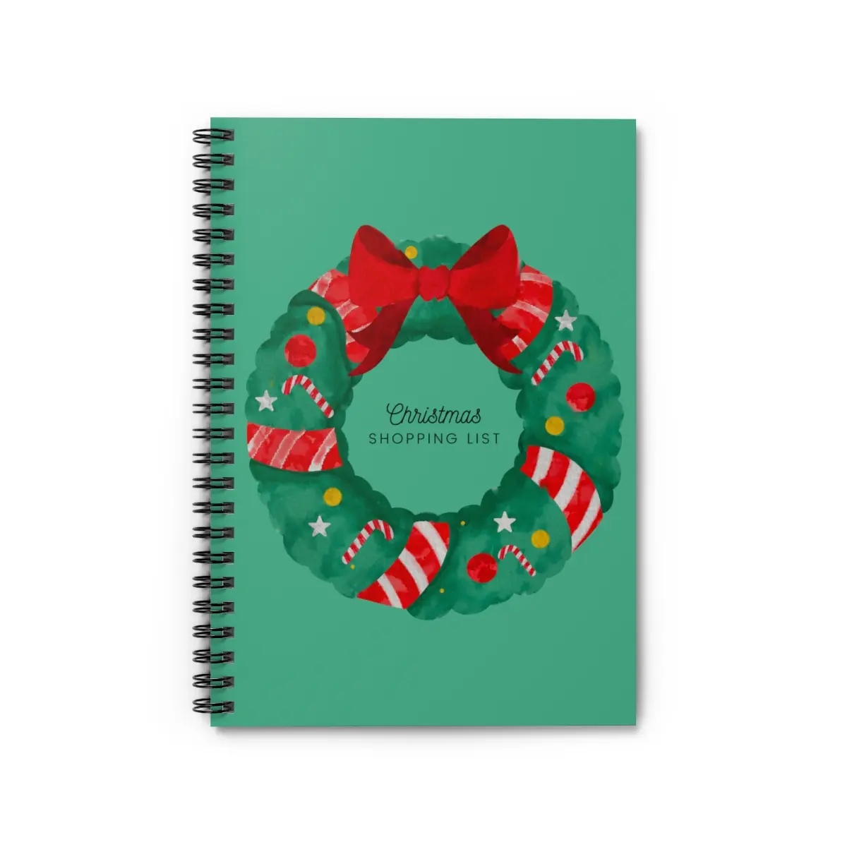 Festive Christmas Shopping List Spiral Notebook - Festive Decorative Wreath, Cute Holiday Planner, Holiday Gift Notepad, Xmas Journal