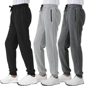 Kids Boys Sweatpants Pants Fleece 3 Pack Athletic Joggers Sweat Pant with Zipper Pocket Fall Winter Clothes Outfits Black/Grey/Dark Grey