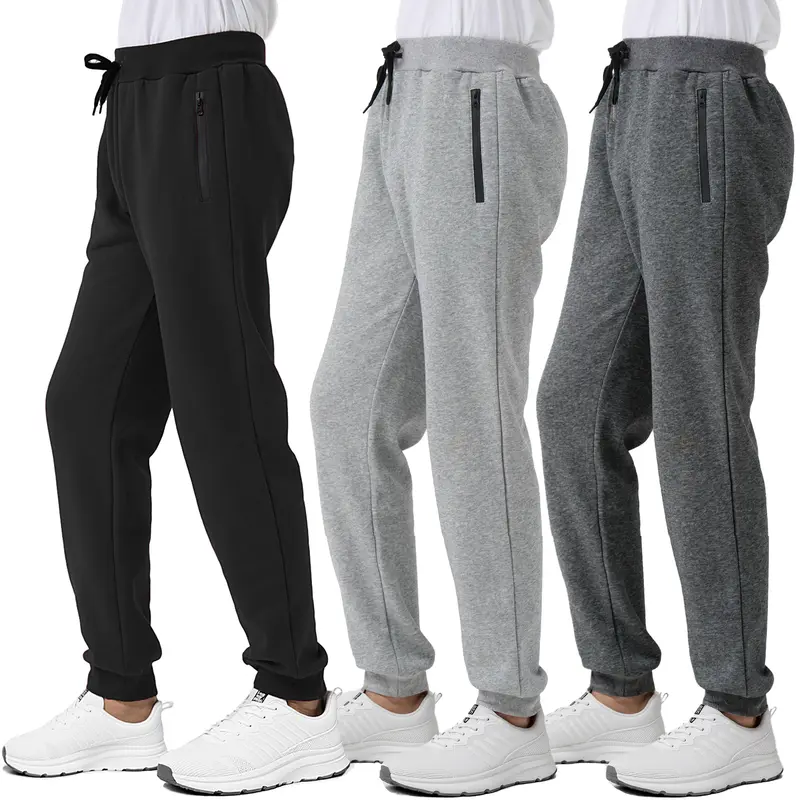 Kids Boys Sweatpants Pants Fleece 3 Pack Athletic Joggers Sweat Pant with Zipper Pocket Fall Winter Clothes Outfits Black/Grey/Dark Grey