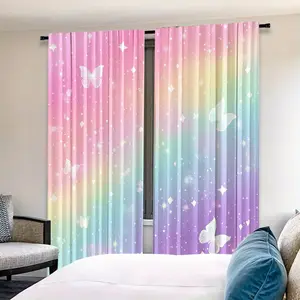 High-Quality Polyester Rainbow Pattern Curtains Set, Durable Fashionable Daily Accessories, 2-Piece Living Room & Bedroom Window Drapes, Vibrant Pattern, Decorative Curtains