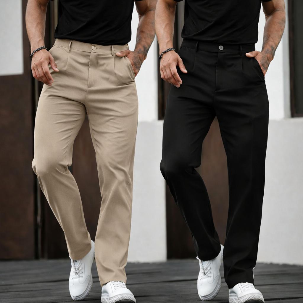 Men’s 3-pack business casual dress pants—classic straight-leg trousers, trendy Instagram item, classic pleated pants, perfect for all seasons, versatile fashion style, suit trousers.