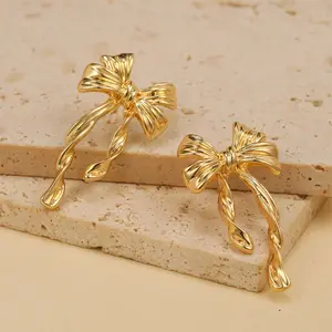 Fashion Ribbon Bowknot Earrings Trendy Earrings Simple Gold-plated Elegant Stud Earrings
