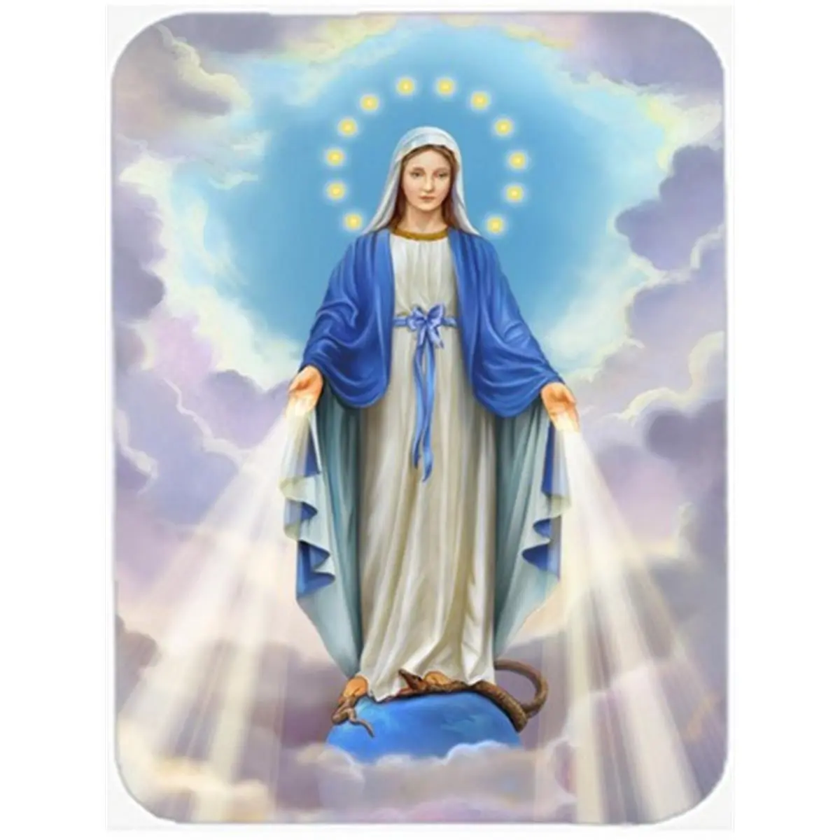 Bright Religious Blessed Mother Tempered Glass Cutting Board - 11.25" h x 0.15" w x 15.375" l, Skid-Resistant, Large-Size, Sturdy, Heat-Resistant, Decorative Kitchenware