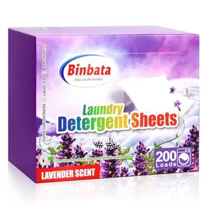 Binbata Laundry Detergent Sheets, 200 Loads Lavender Scent Hypoallergenic Eco-Friendly, Biodegradable Plastic Free Liquidless Laundry Sheets Suitable for Sensitive Skin