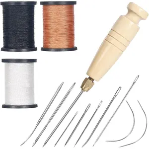 1 Set of nylon thread sewing kit, Including 10 Pieces of Different Sewing Needles, 3 Pieces of 54.68 Yards Thread, 1 Piece of Cone, Suitable for Leather, Carpet, Furniture, Shoes