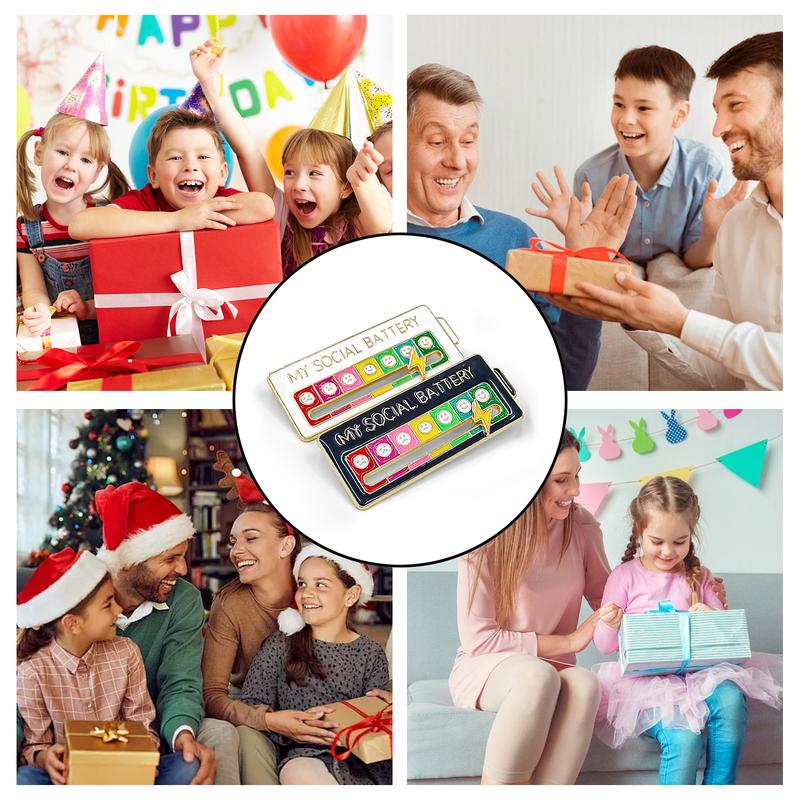 BMTWE Cartoon Expression My Social Battery Pin 2 PCS Personalized Pattern Pin Sliding Design Brooch Casual Pin Jewelry for Bags Backpacks Scarves Hats Gifts Decoration