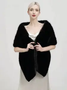 Women's Thick Warm Faux Fur Shawl, Fall & Winter Textured Wrap, Elegant Plain Design for Daily Wear, Party Wedding Accessories, Soft Warm Shawl