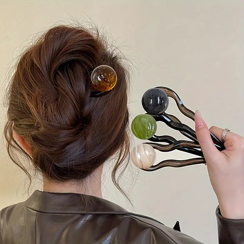 4pcs Elegant Retro U-Shaped Hairpins with Coconut Jelly Beads - Perfect for Valentine's Day & Updos, Ideal Gift, Barrettes, Hair Claws