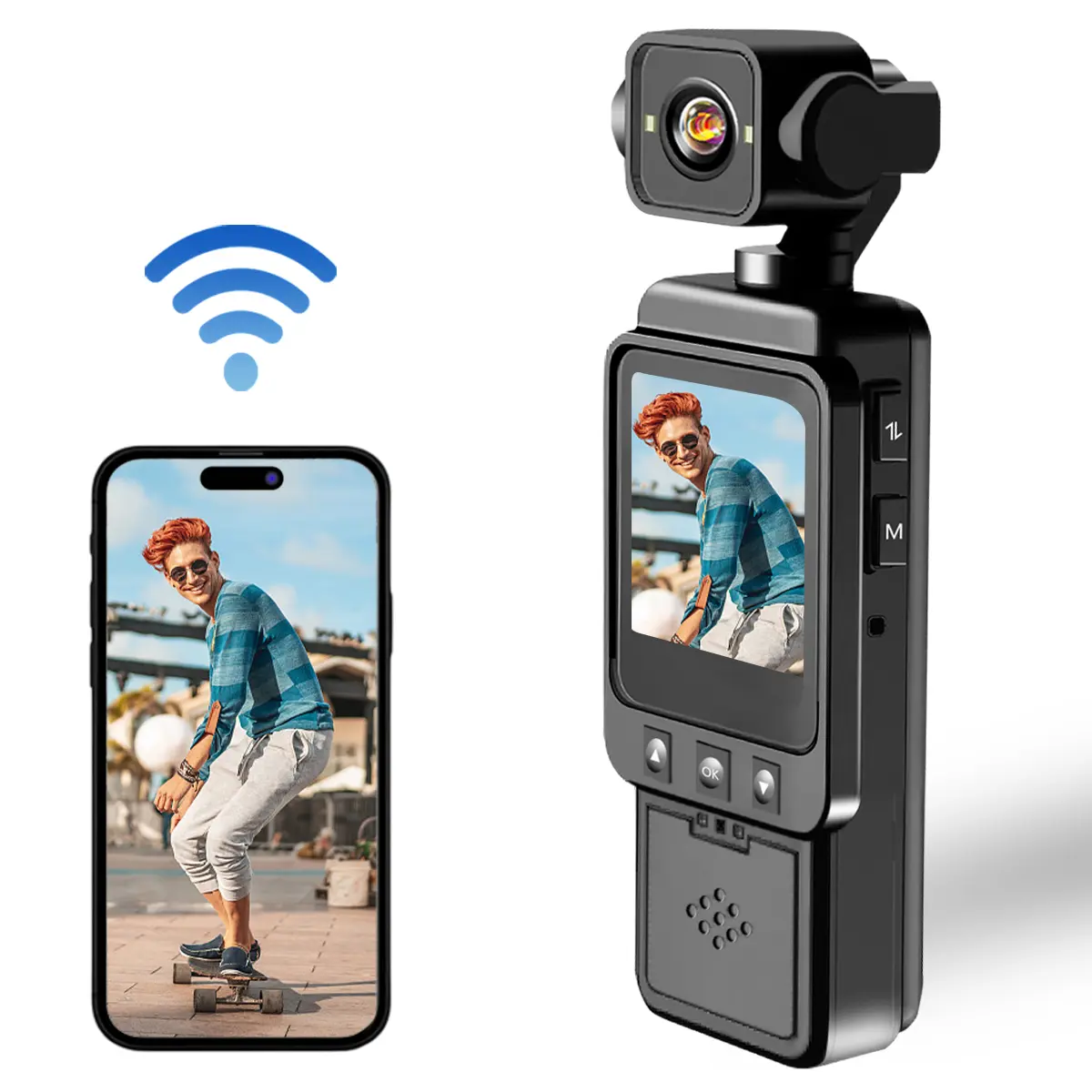 HD Mini Action Camera, Vlog Portable Camera, Autofocus Vlogging with 360° Rotation, 1.54 ‘‘ LCD Color Screen, IR Night Vision, Video Blog Camera, Video Recording Camera, Wireless WiFi Sports Camera for Skiing, Cycling, Rechargeable Portable Camera