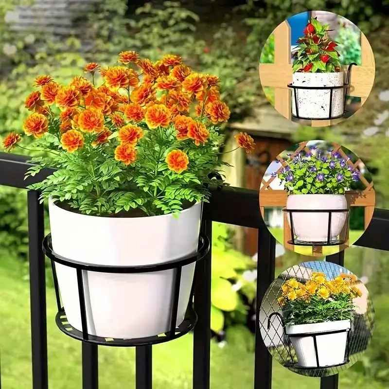 Detachable Black Metal Hanging Planter with Hanging Hook, Ideal for Balcony, Fence & Single Brick Wall, Outdoor Metal Planter