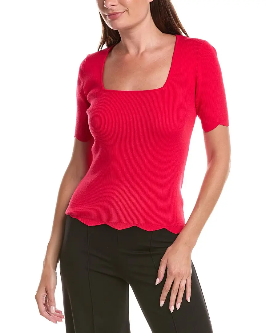 T Tahari Scallop Edge Pullover Sweater