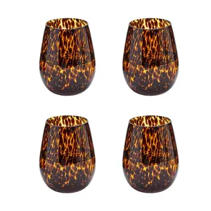 Set of 4 Tortoise Print Stemless Wine Glasses