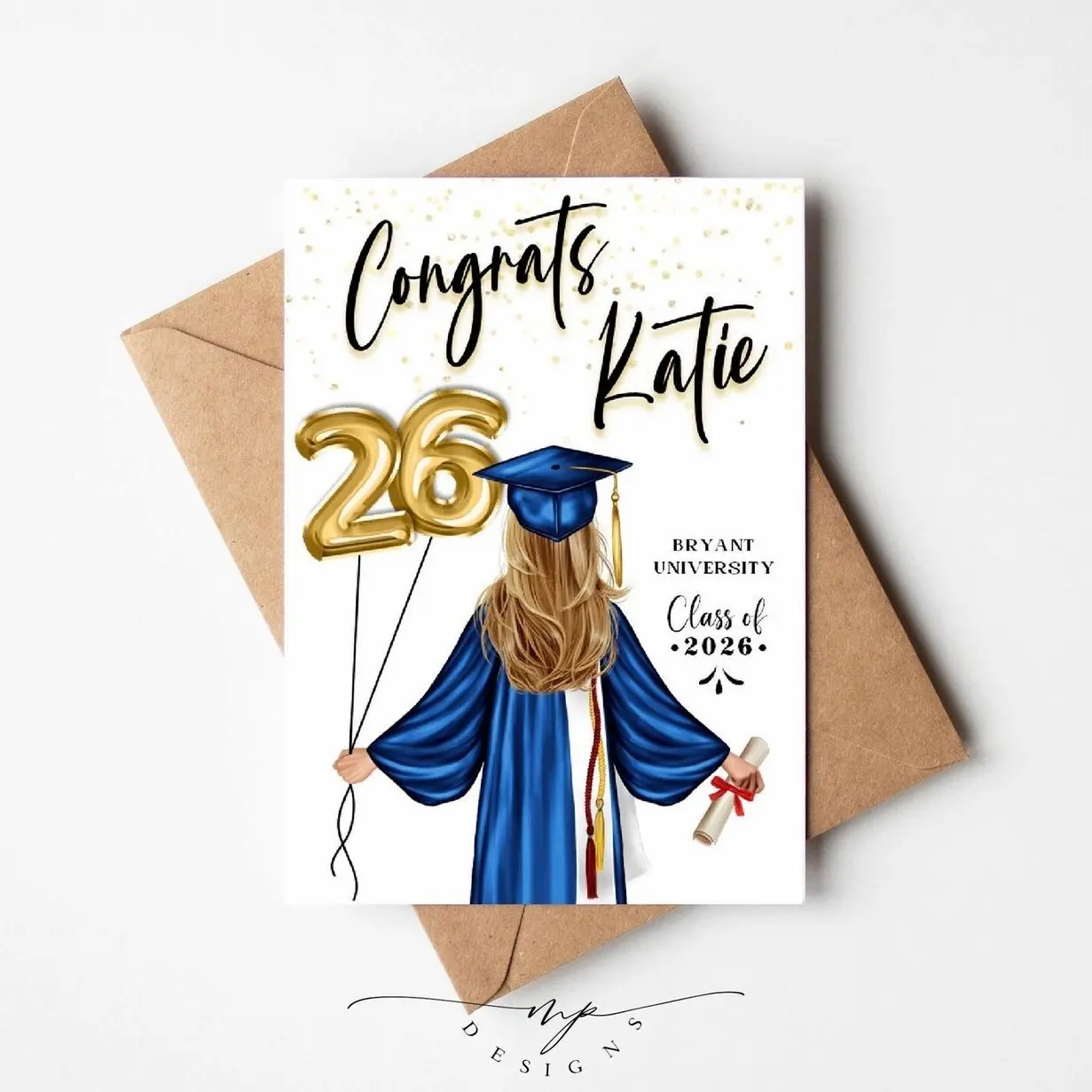 Personalized 2026 Graduation Office Stationery - 5x7 Brown Card with Kraft Envelope, Custom Gift Messages, High School Graduates Gift