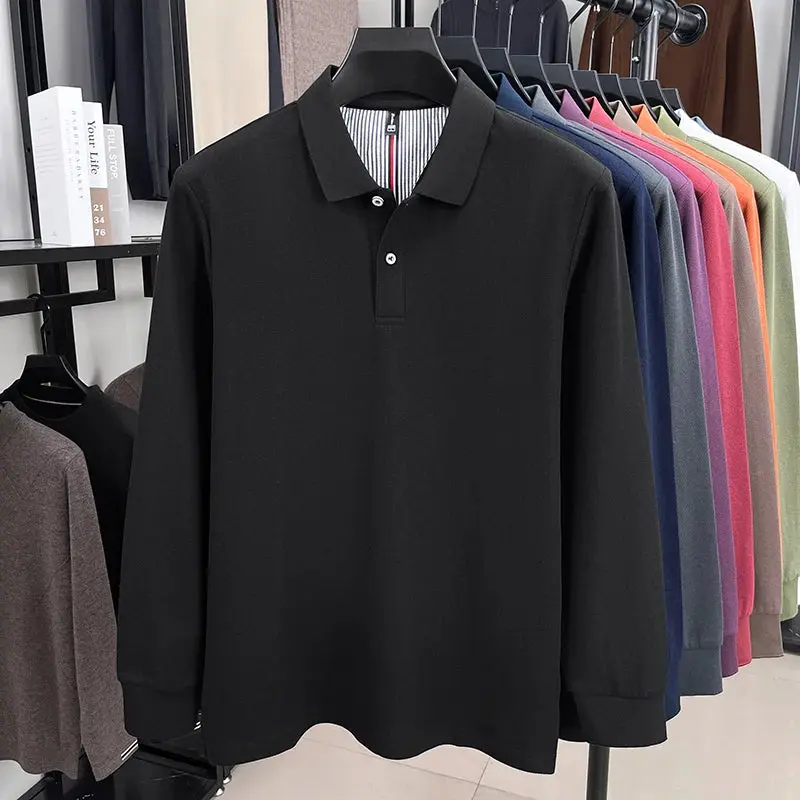 Men's fashion 100 pure cotton long sleeved polo shirt business casual wear comfort breathab high-end top both inside outside