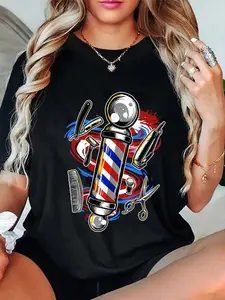 cotton Barber Barbershop Hairstylist Hair Style Haircut T-Shirt casual Fashion graphic tees women
