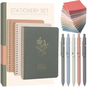 A5 Spiral Notebook Set for Women Ideal for Bible Journaling Work School Office 3 Pack Notebook with 5 Gel Pens 600 Sticky Notes in Gift Box Aesthetic Gift for Students
