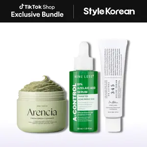 [Stylekorean] The Acne Reset Set, 3-Step Acne Routine - Arencia Fresh Green Rice Mochi Cleanser, Nineless A-Control Azelaic Acid Cream, Dr.Althea 345 Relief Cream