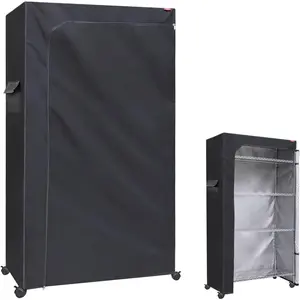 Waterproof Heavy Duty Dustproof Storage Wire Rack Cover with Two Way Zipper  No Shelves Black Cover Only