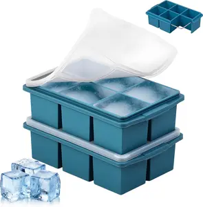 Large Ice Cube Trays for Whiskey (2 Pack) - Silicone Ice Cube Molds with Steel Frame Reinforcement & Lid, 2-Inch Square Ice Cubes for Whisky, Cocktails, Coffee, Tea - Easy Release