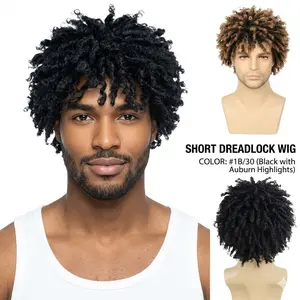 Dreadlock Wig Dreadlock Hair 3 Inch Short Afro Curly Dreadlock Wigs for Men Ombre Light Brown Faux Locs Twist Braiding Synthetic Hair Wigs Natural Looking Wig