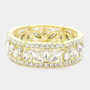 Clear Round and Marquise Stone Stretch Pageant Bracelet on Gold | Pageant Jewelry |  616782
