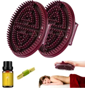 2 Pcs Meridian Body Brush, Essential Oil Bath Scrubber, Handheld Scalp & Body Relaxation Brush, Bath Spa Brush for Washing & Grooming (Brown)