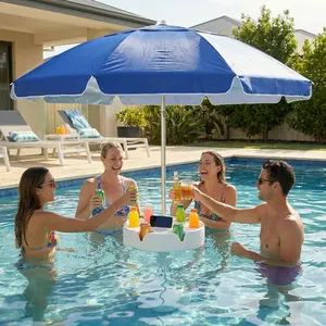 Floating Table Umbrella with Base and Cup Holder, Portable Pool Umbrella for Inside of Pool, Floating Poolside Shade Include Easy Carry Bag for Swimming Area, Lake House, Beach