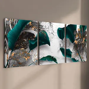 Abstract Plant Pattern Canvas Painting with Frame, 3 Counts/set Floral Abstract Design Modern Art Wall Art, Wall Decor for Home Living Room Bedroom Office, Modern Home Decoration