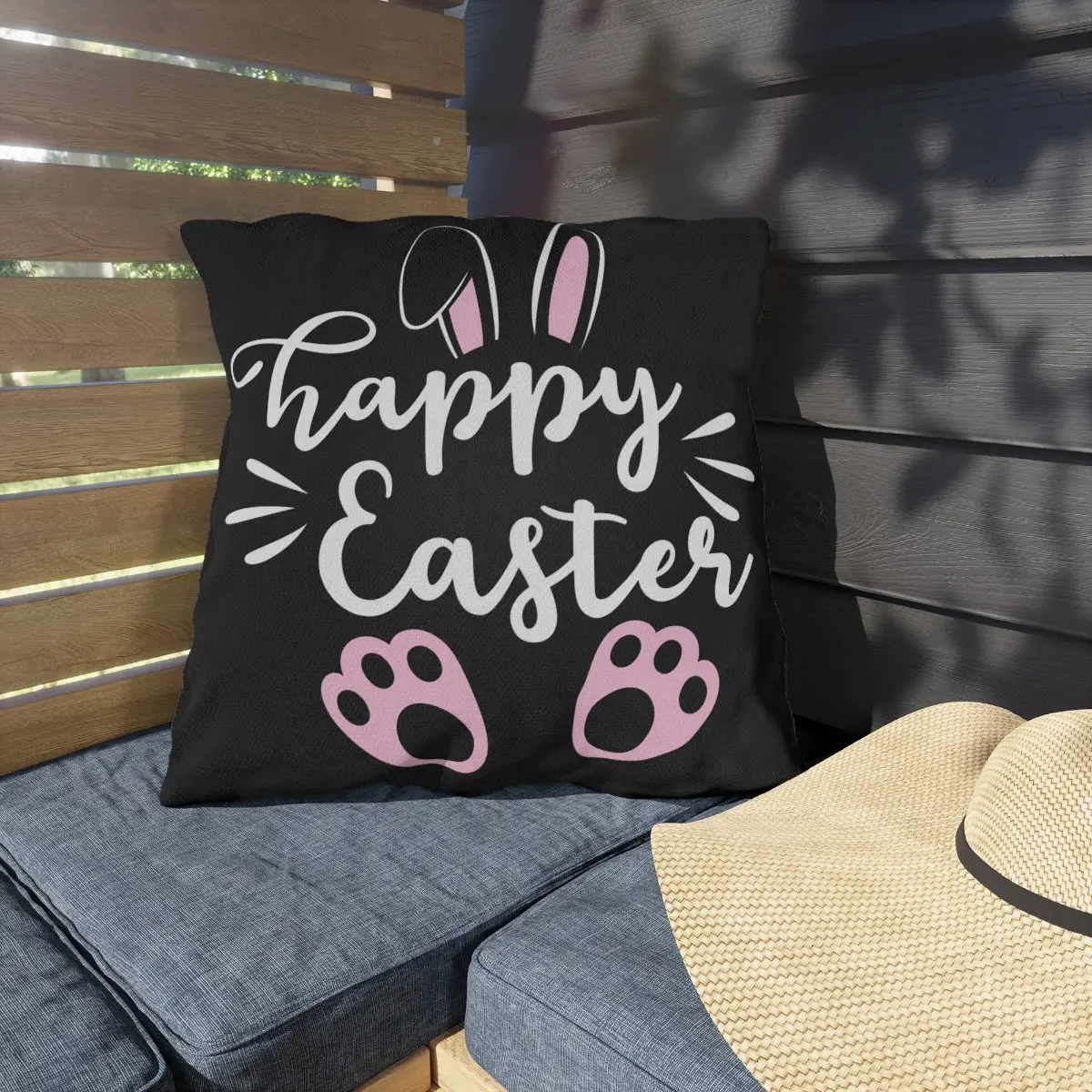 Happy Easter Outdoor Pillows, Easter Bunny Patio Pillows
