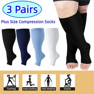 3Pairs Wide Calf Toeless Compression Socks,Moisture-Wicking,Non-Slip,Graduated Compression,Relieve Fatigue,for Daily,Gym Fitness,Sports,Training,Exercise,Work and Travel
