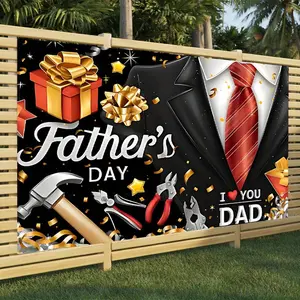 1PC,2D Flat Father's Day Decoration Backdrop, Suit & Tools Themed Festival Party Shooting Curtain, Indoor & Outdoor Event Scene Decoration Background Wall, Photo Prop for Family Gathering Celebrat