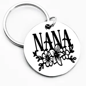 Stainless Steel Round Nana Keychain, Engraved Lettering, No Feather Details, Ideal Gift for Nana, Perfect Key Chain Accessory