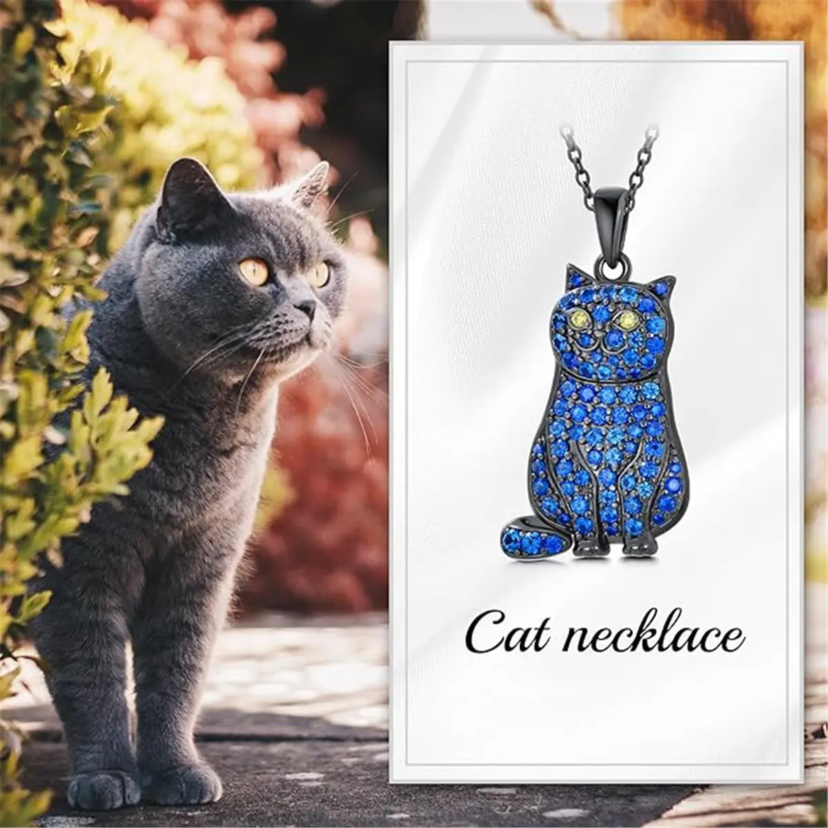 Women's 1Pc Blue Rhinestone British Shorthair Cat Pendant Necklace, Exquisite Pet-Themed Jewellery, Unique Cat Lover Birthday Holiday Gift, One-Piece