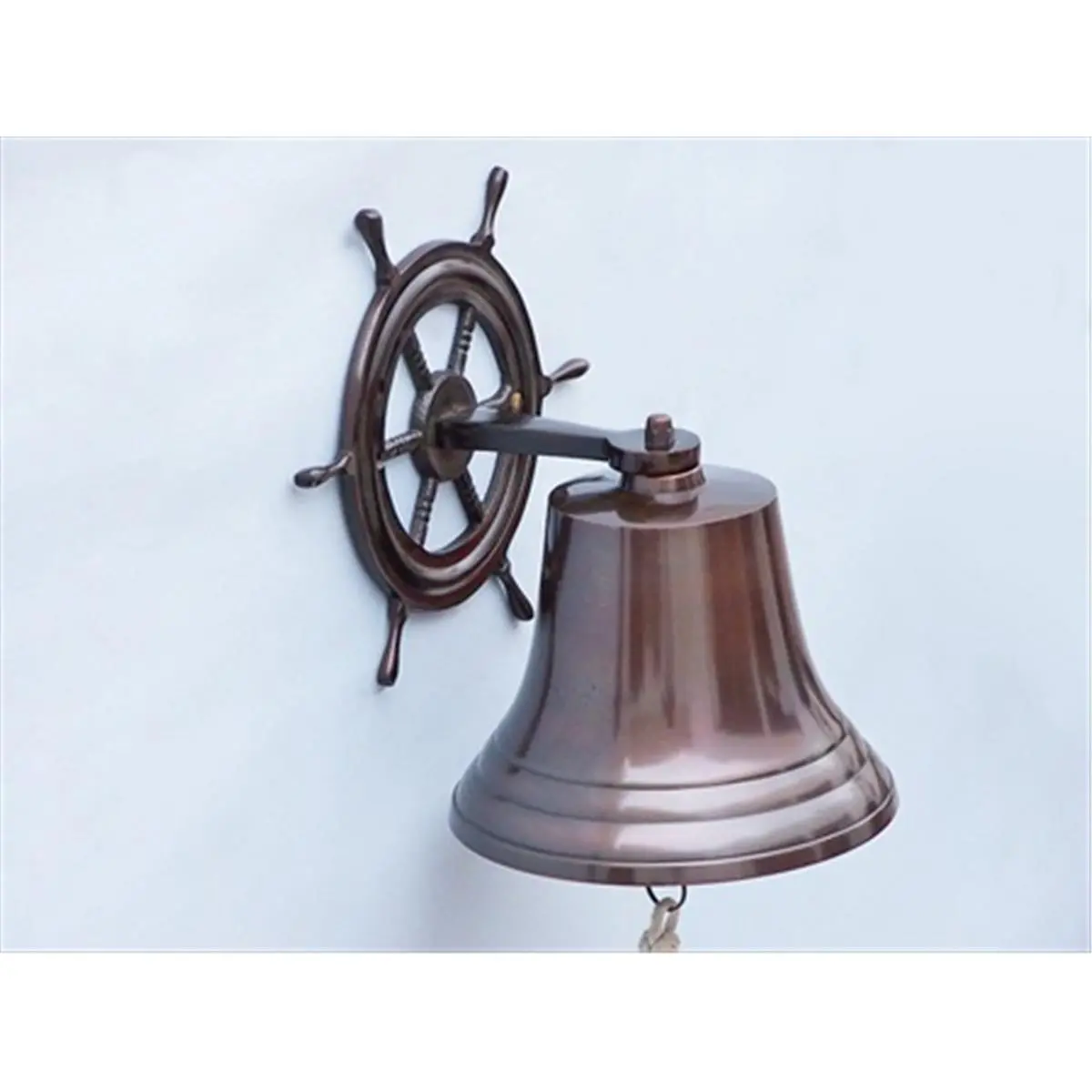 Handcrafted Model Ships BL-2026-2-AN Antique Copper Hanging Ship Wheel Bell 8 in. Decorative Accent