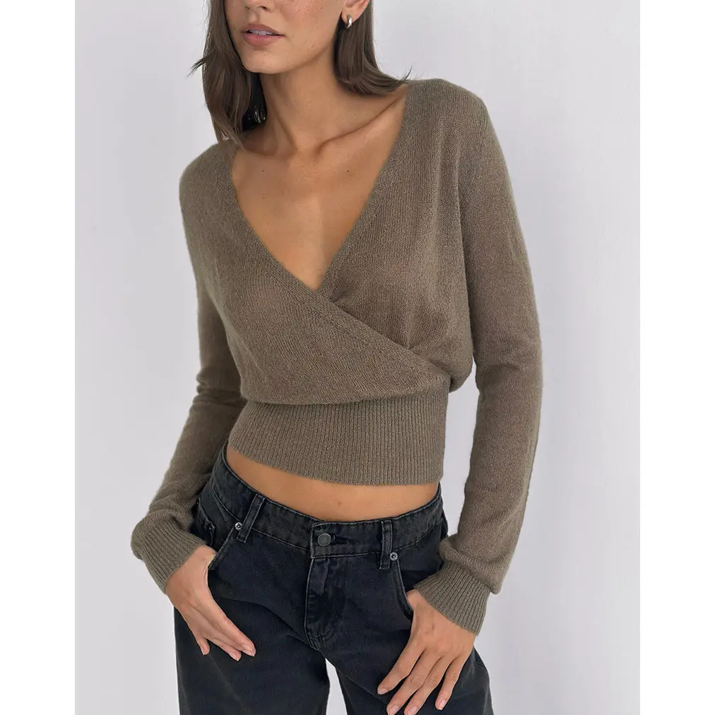 Nilza Wrap Top in Knit Taupe